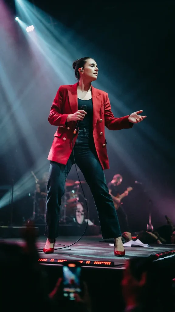 Red-Statement-Blazer-with-Dark-Straight-Jeans-and-Pumps Red Statement Blazer with Dark Straight Jeans and Pumps