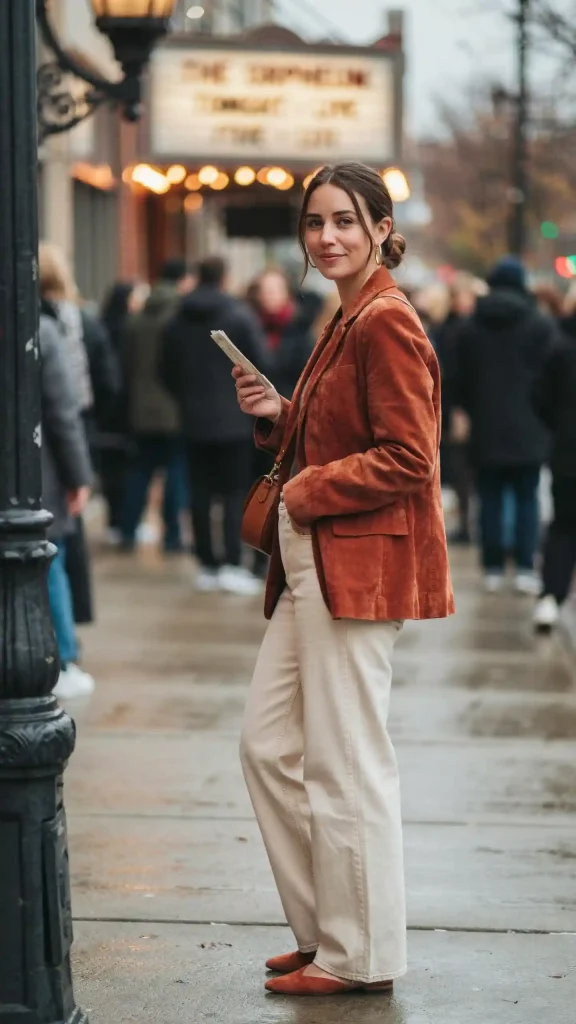 Rust-Suede-Blazer-with-Ecru-Jeans-and-Pointed-Flats Rust Suede Blazer with Ecru Jeans and Pointed Flats