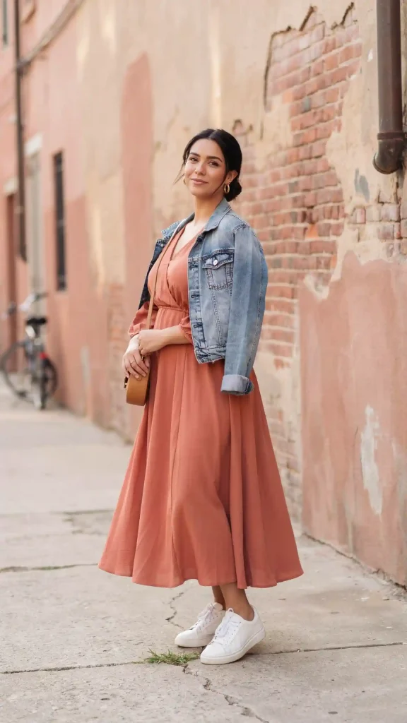 Terracotta-Maxi-Dress-and-Cropped-Jacket-for-Instant-Street-Style Terracotta Maxi Dress and Cropped Jacket for Instant Street Style