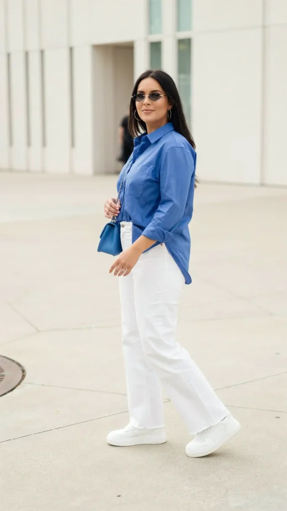 White-Wide-Leg-Jeans-and-Cobalt-Shirt-for-Fresh-Streetwear White Wide-Leg Jeans and Cobalt Shirt for Fresh Streetwear