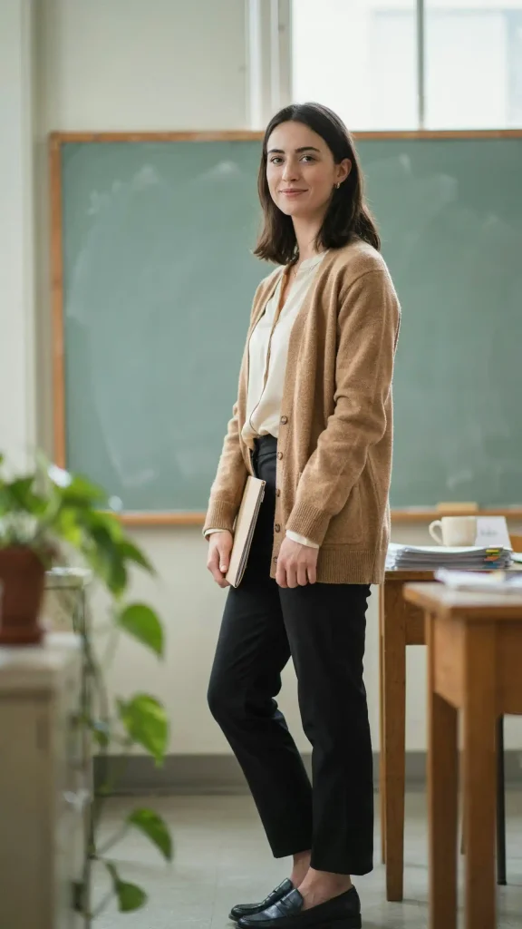 Camel-Cardigan-With-Black-Trousers-and-Loafers-for-Fall Camel Cardigan With Black Trousers and Loafers for Fall