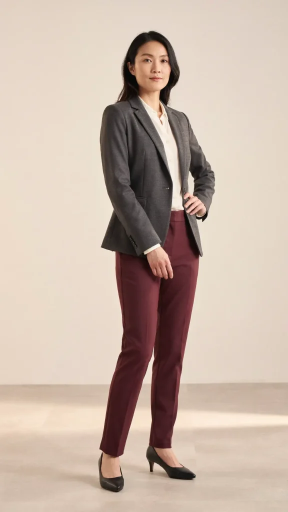 Charcoal-Blazer-With-Burgundy-Trousers-and-Ivory-Shirt Charcoal Blazer With Burgundy Trousers and Ivory Shirt