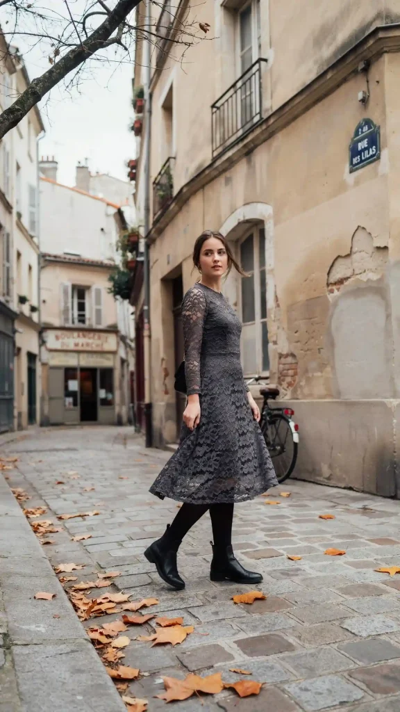 Charcoal-Lace-Long-Sleeve-Dress-with-Chelsea-Boots Charcoal Lace Long Sleeve Dress with Chelsea Boots