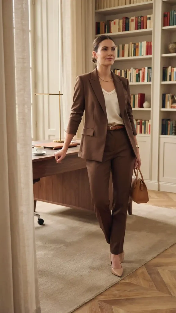 Chocolate-Brown-Suit-With-Ivory-Satin-Shell-Top Chocolate Brown Suit With Ivory Satin Shell Top