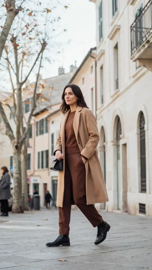 Chocolate-Knit-Co-Ord-with-Long-Coat-and-Chelsea-Boots Chocolate Knit Co-Ord with Long Coat and Chelsea Boots