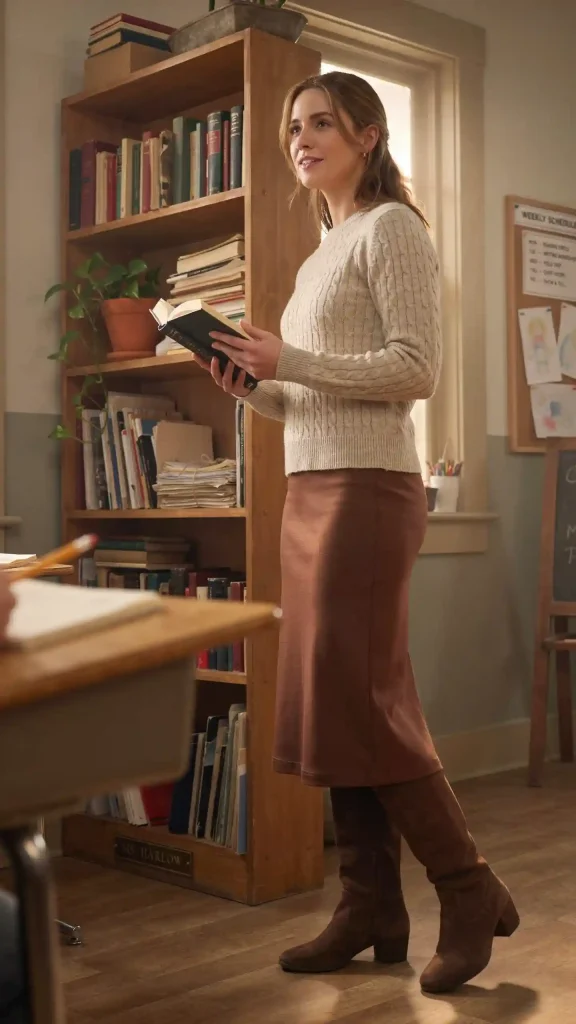 Cream-Cable-Knit-Sweater-With-Brown-Midi-Skirt-and-Boots Cream Cable Knit Sweater With Brown Midi Skirt and Boots