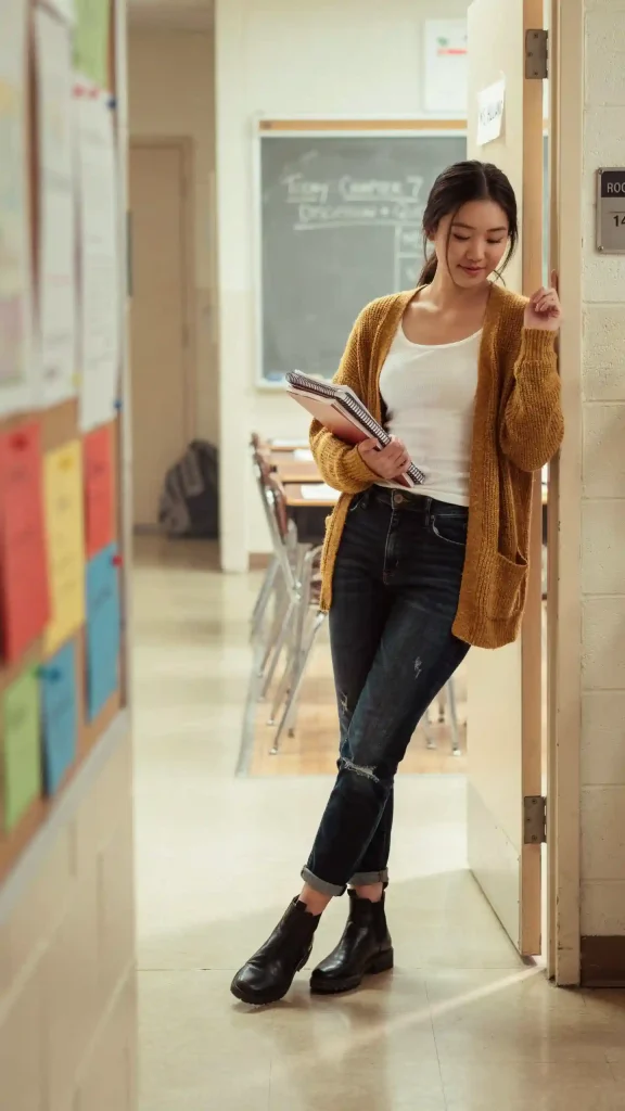 Mustard-Cardigan-With-Dark-Denim-and-Leather-Chelsea-Boots Mustard Cardigan With Dark Denim and Leather Chelsea Boots