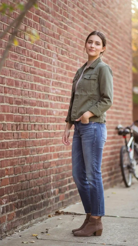 Olive-Utility-Jacket-with-Beige-Turtleneck-and-Denim Olive Utility Jacket with Beige Turtleneck and Denim