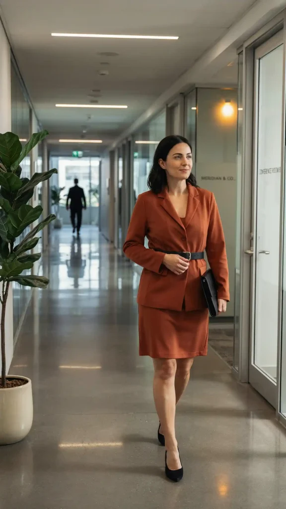 Rust-Blazer-Dress-With-Black-Pumps-and-Belt Rust Blazer Dress With Black Pumps and Belt