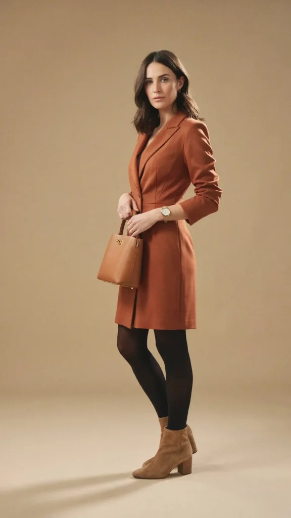 Rust-Blazer-Dress-with-Tights-and-Suede-Ankle-Boots Rust Blazer Dress with Tights and Suede Ankle Boots