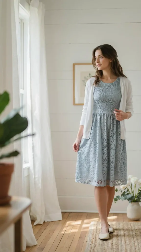 Sky-Blue-Lace-Smocked-Dress-with-Lightweight-Cardigan Sky Blue Lace Smocked Dress with Lightweight Cardigan