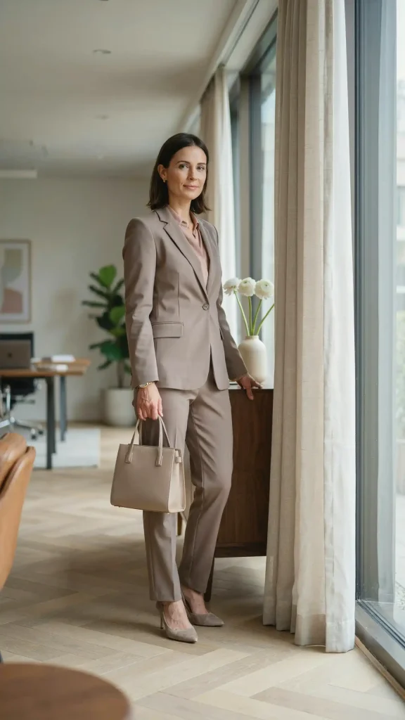 Taupe-Suit-With-Dusty-Rose-Blouse-and-Heels Taupe Suit With Dusty Rose Blouse and Heels