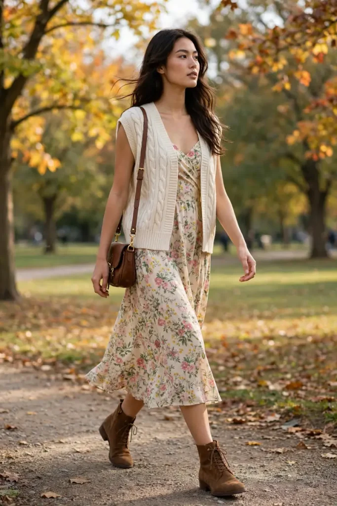 02-chocolate-brown-satin-midi-skirt-with-a-cream-knit-top Chocolate Brown Satin Midi Skirt with a Cream Knit Top