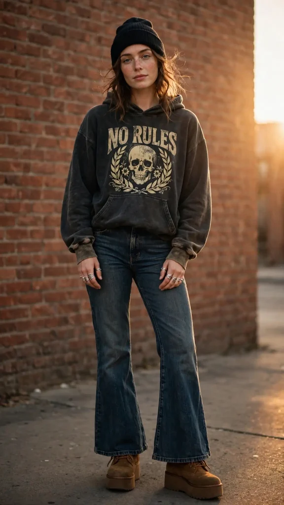 04-vintage-black-graphic-hoodie-with-dark-wash-flared-jeans 4. Vintage Black Graphic Hoodie with Dark Wash Flared Jeans