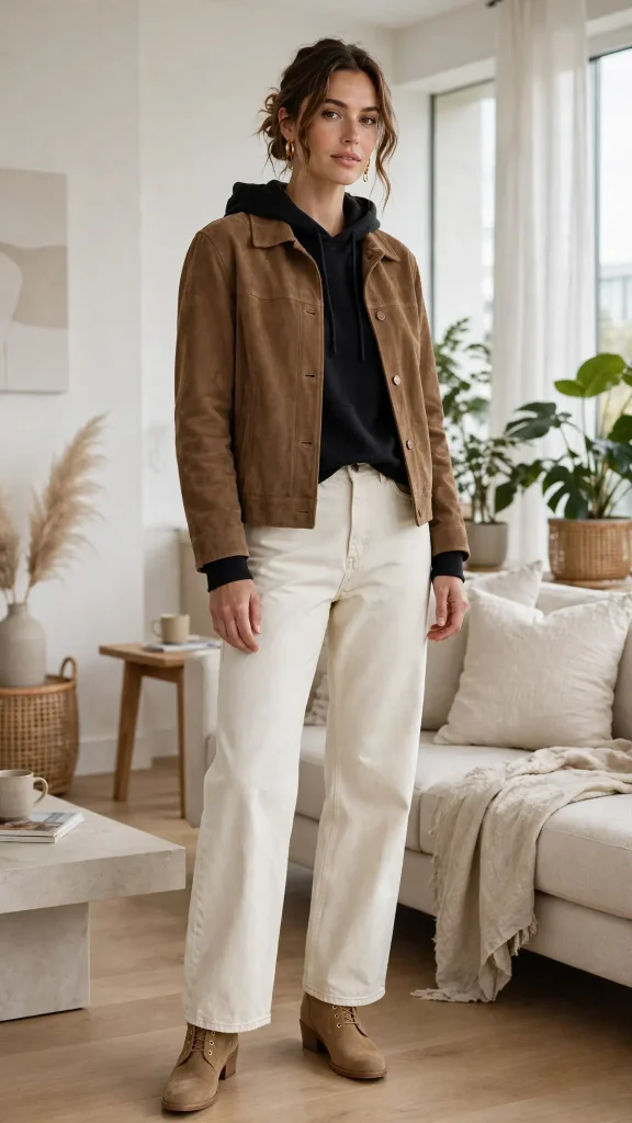 15-black-hoodie-with-mocha-suede-jacket-and-cream-wide-leg-jeans 15. Black Hoodie with Mocha Suede Jacket and Cream Wide Leg Jeans