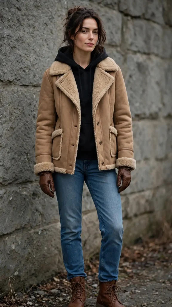 17-black-hoodie-with-camel-shearling-aviator-jacket-and-denim-jeans 17. Black Hoodie with Camel Shearling Aviator Jacket and Denim Jeans