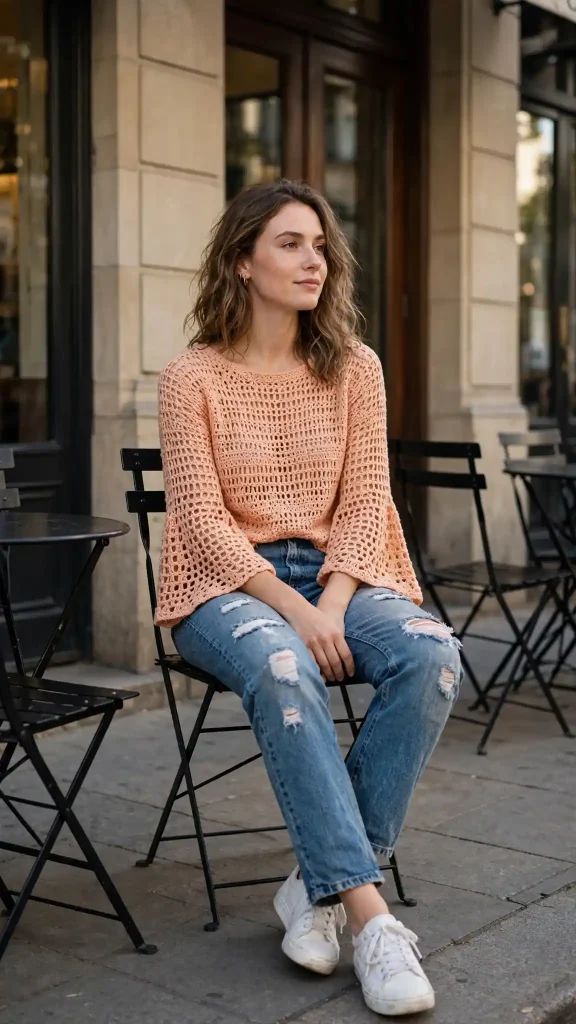 23-peach-crochet-bell-sleeve-top-with-distressed-boyfriend-jeans Peach Crochet Bell-Sleeve Top with Distressed Boyfriend Jeans