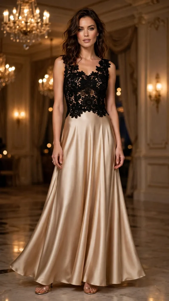 24-black-floral-crochet-top-with-a-flowy-champagne-maxi-skirt Black Floral Crochet Top with a Flowy Champagne Maxi Skirt
